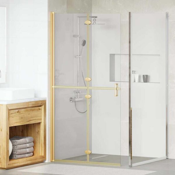 vidaXL Τοίχος ντους Walk-in Άλλο Χρυσό και διαφανές 100 x 190 cm