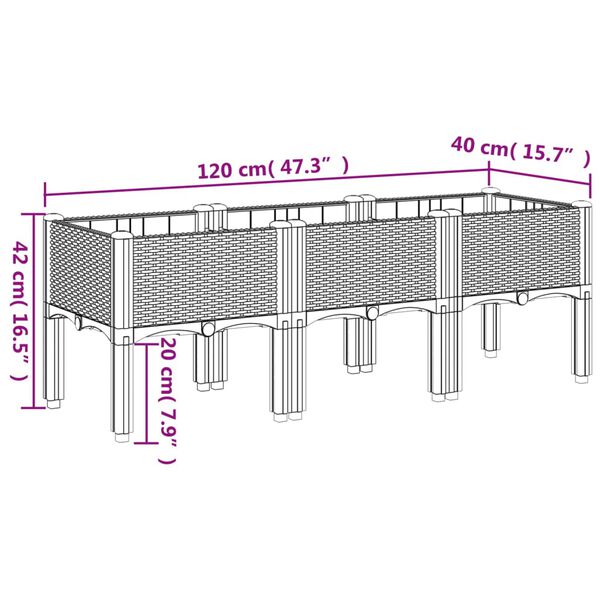 vidaXL Ζαρντινιέρα Κήπου με Πόδια Αν. Γκρι 120x40x42 εκ Πολυπροπυλένιο