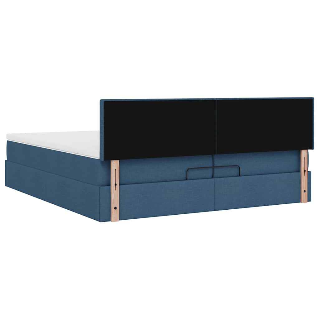 vidaXL Οθωμανικό κρεβάτι με στρώματα & LEDs Μπλε 200x200cm ύφασμα