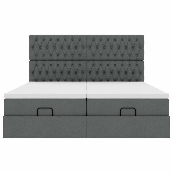 vidaXL Οθωμανικό κρεβάτι με στρώματα&LEDs Σκούρο γκρι 160x200cm ύφασμα