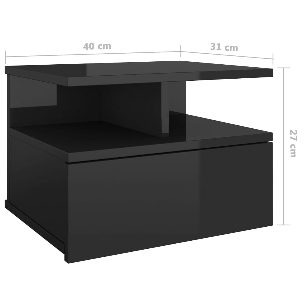 vidaXL Κομοδίνο Κρεμαστό Γυαλιστερό Μαύρο 40x31x27 εκ. από Επεξ. Ξύλο