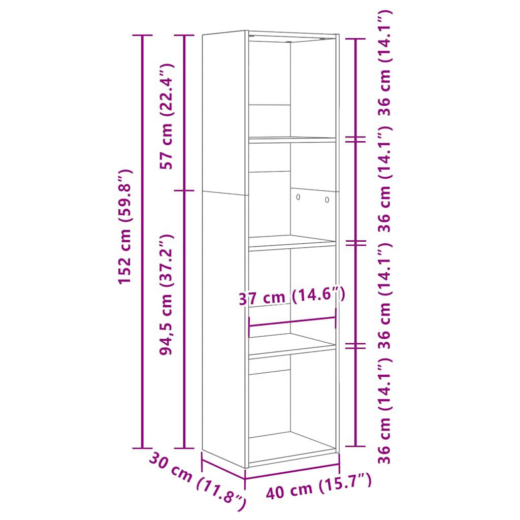 vidaXL Βιβλιοθήκη Μαύρο 40x30x152 εκ. από Επεξεργασμένο Ξύλο