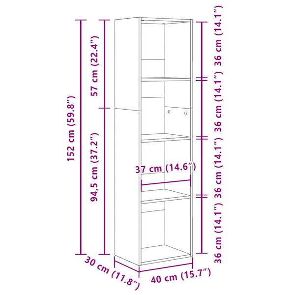 vidaXL Βιβλιοθήκη Μαύρο 40x30x152 εκ. από Επεξεργασμένο Ξύλο