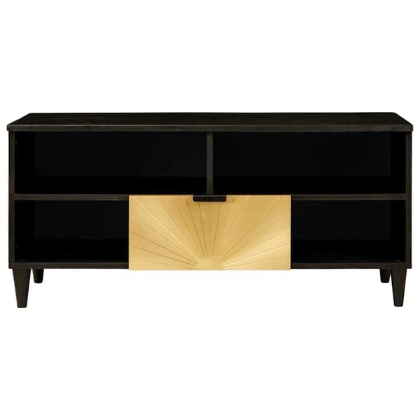 vidaXL Ντουλάπι TV Μαύρο και Χρυσό 100 x 33 x 46 εκ Μασίφ ξύλο μάνγκο