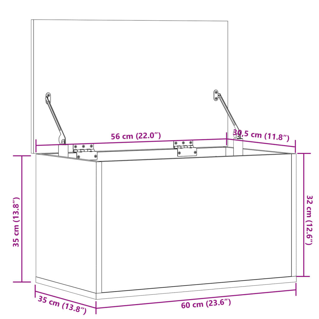 vidaXL Κουτί Αποθήκευσης Καφέ δρυς 60x35x35 εκ. Επεξεργασμένο Ξύλο