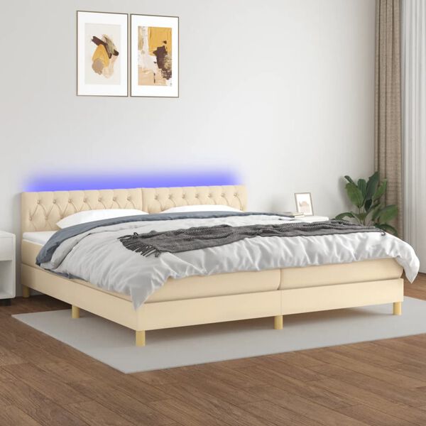 vidaXL &Kappa;&rho;&epsilon;&beta;ά&tau;&iota; Boxspring &mu;&epsilon; &Sigma;&tau;&rho;ώ&mu;&alpha; & LED &Kappa;&rho;&epsilon;&mu; 200x200 &epsilon;&kappa;. &Upsilon;&phi;&alpha;&sigma;&mu;ά&tau;&iota;&nu;&omicron;