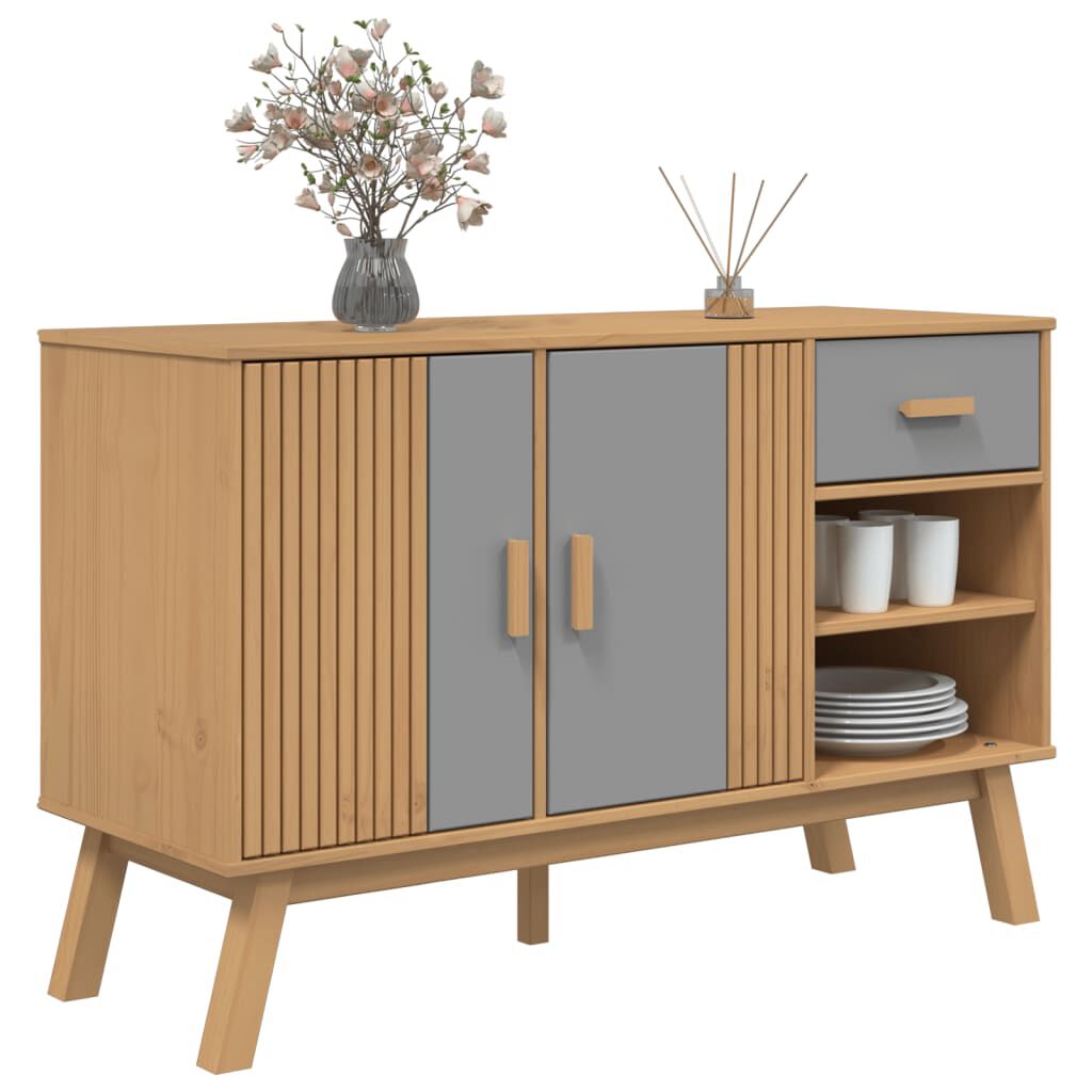 vidaXL Μπουφές OLDEN Γκρι & Καφέ 114x43x73,5 εκ. από Μασίφ Ξύλο Πεύκου