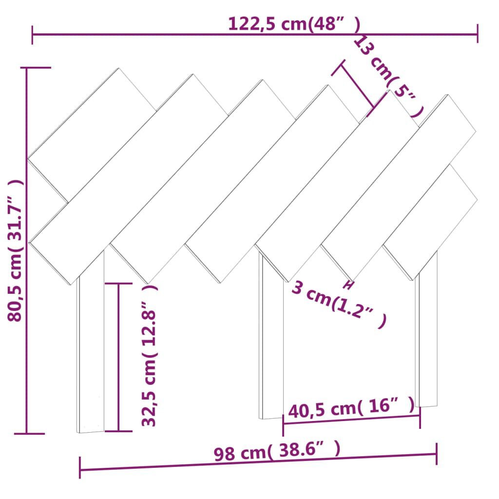 vidaXL Κεφαλάρι Κρεβατιού Μελί 122,5x3x80,5 εκ. από Μασίφ Ξύλο Πεύκου