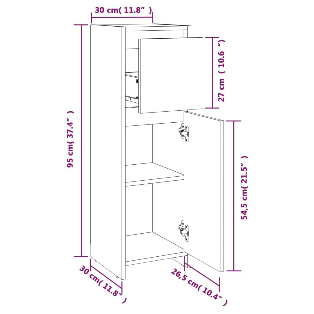 vidaXL Ντουλάπι Μπάνιου Γκρι Sonoma 30x30x95 εκ. Επεξεργασμένο Ξύλο