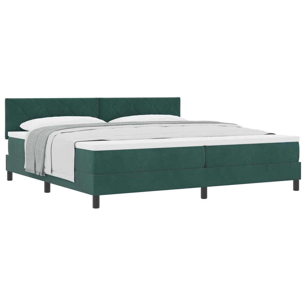 vidaXL Κρεβάτι Box Spring με Στρώμα Σκούρο Πράσινο 200x200 εκ Βελούδο
