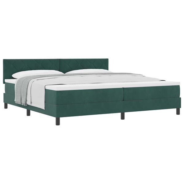vidaXL Κρεβάτι Box Spring με Στρώμα Σκούρο Πράσινο 200x200 εκ Βελούδο