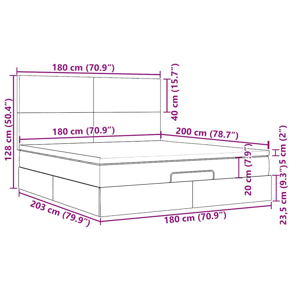vidaXL Οθωμανικό κρεβάτι με στρώμα & LEDs Μπλε 180x200cm ύφασμα