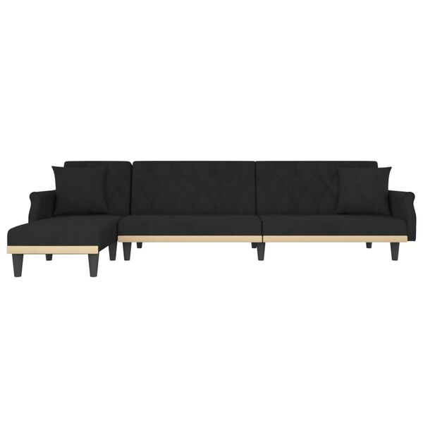 vidaXL Καναπές Κρεβάτι Γωνιακός Μαύρος 271 x 140 x 70 εκ. Βελούδινος