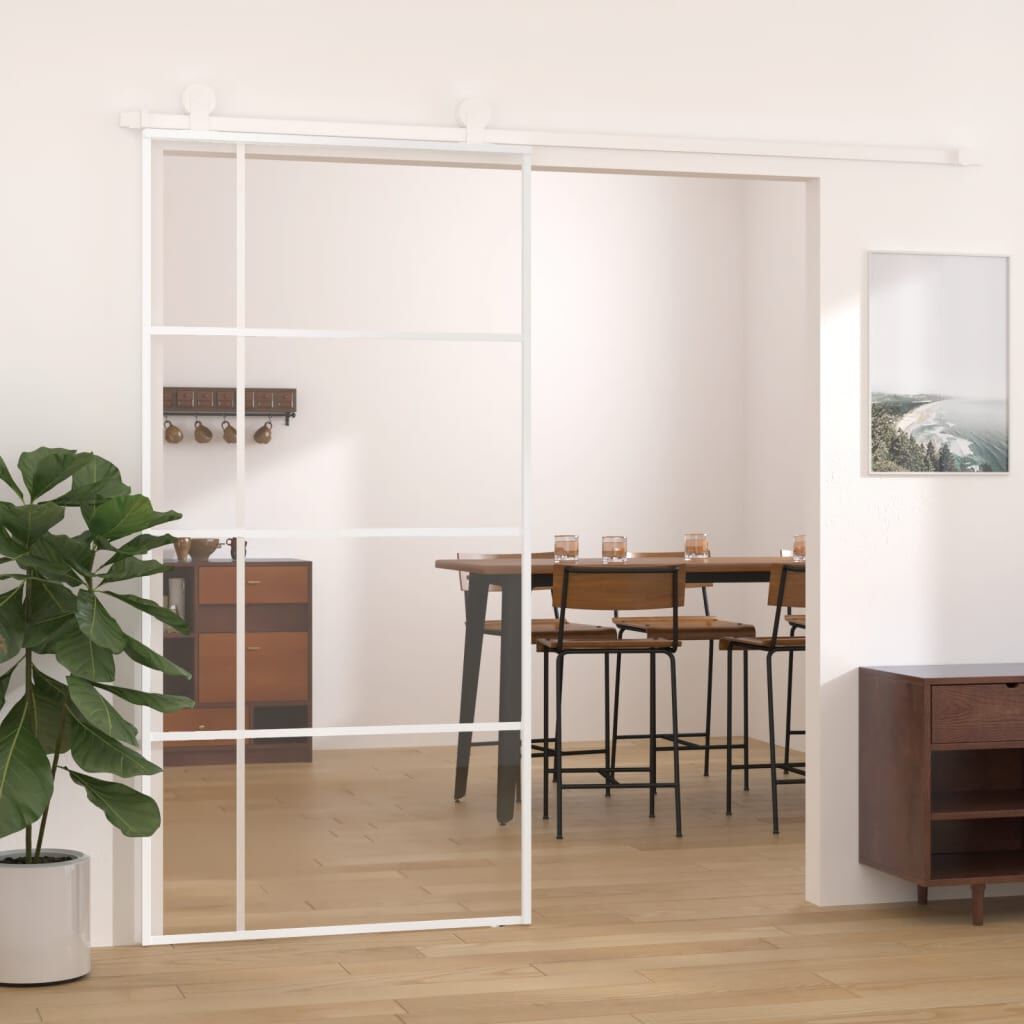 vidaXL Συρόμενη Πόρτα Λευκή 102,5 x 205 εκ. από Γυαλί ESG / Αλουμίνιο