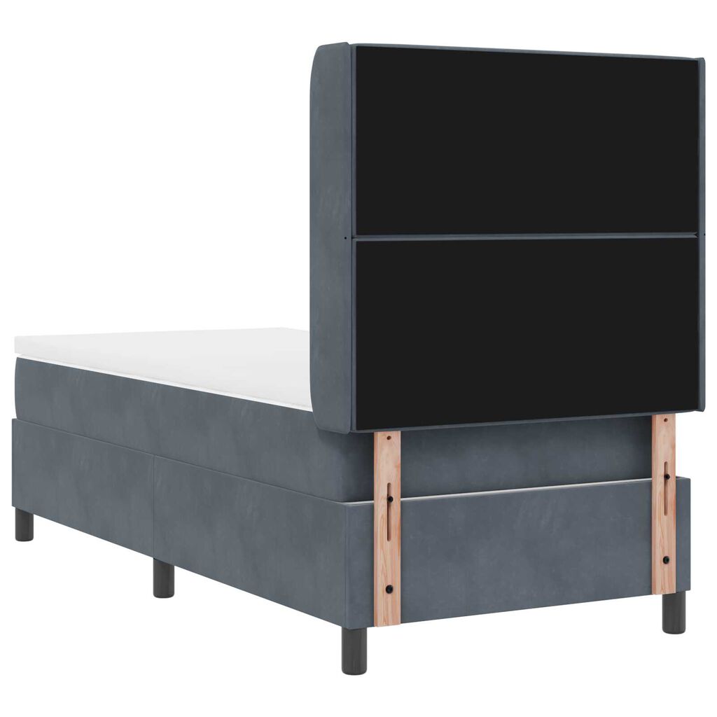 vidaXL Κρεβάτι Box Spring LED με Στρώμα Argyle Σκούρο γκρι 90 x 200 cm
