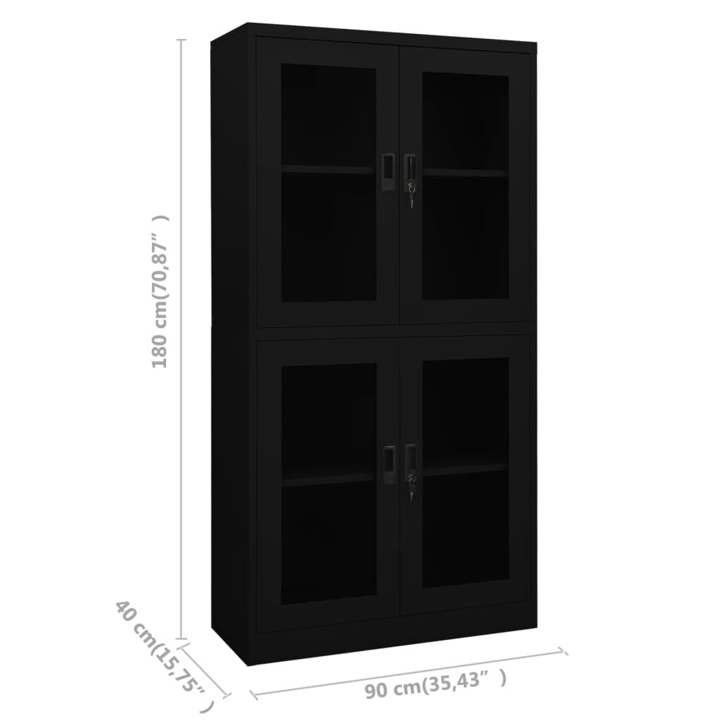 vidaXL Ντουλάπα Γραφείου Μαύρη 90x40x180 εκ. από Ατσάλι / Ψημένο Γυαλί