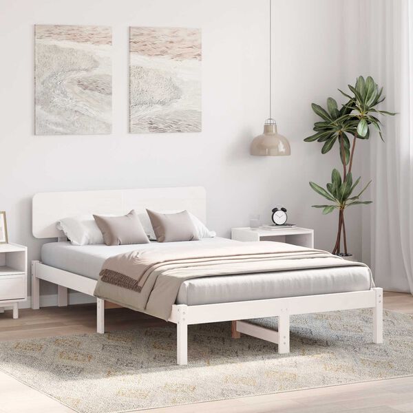 vidaXL Κρεβάτι με κεφαλάρι Λευκό 120x200 εκ. Μασίφ ξύλο πεύκου