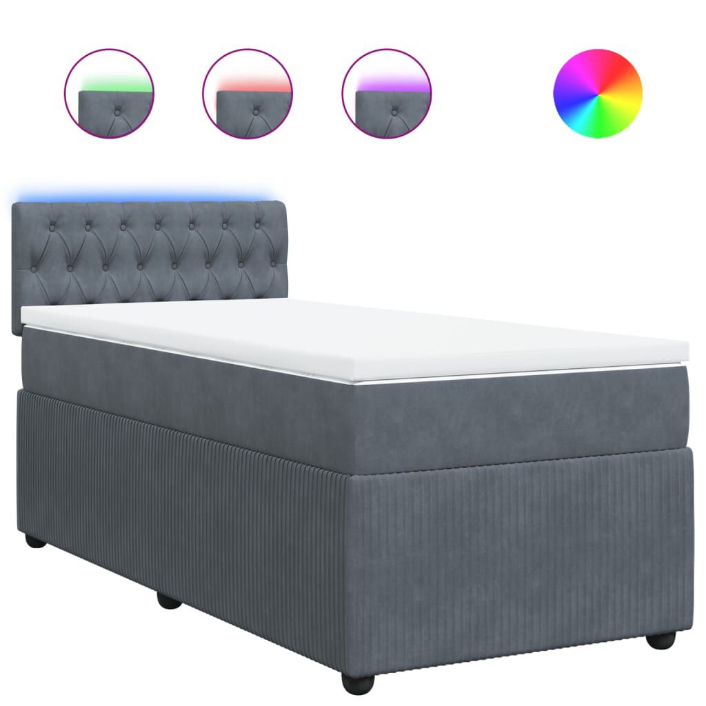 vidaXL Κρεβάτι Boxspring με Στρώμα Σκούρο Γκρι 100x200 εκ. Βελούδινο