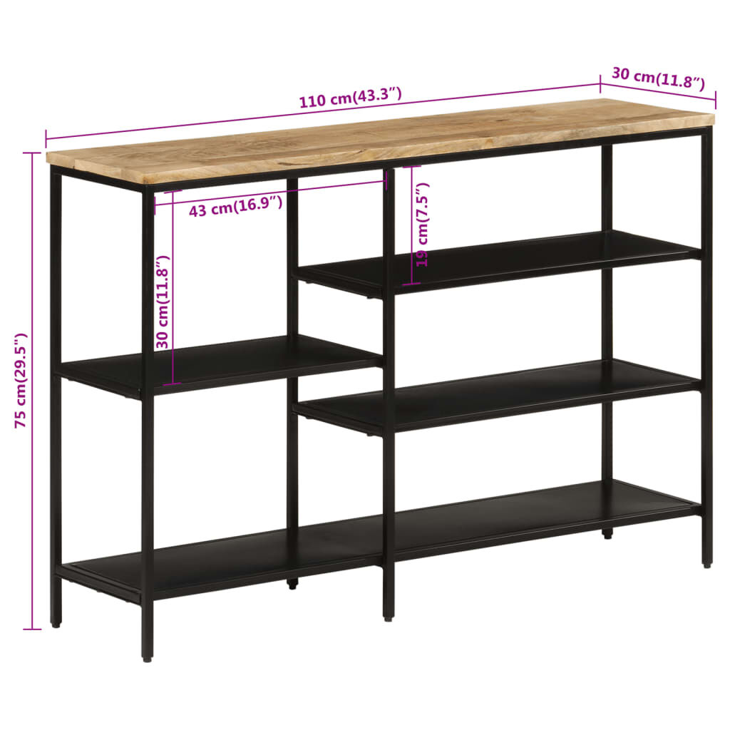 vidaXL Τραπέζι Κονσόλα 110x30x75 εκ. Μασίφ Ακατ. Ξύλο Μάνγκο/Σίδηρο