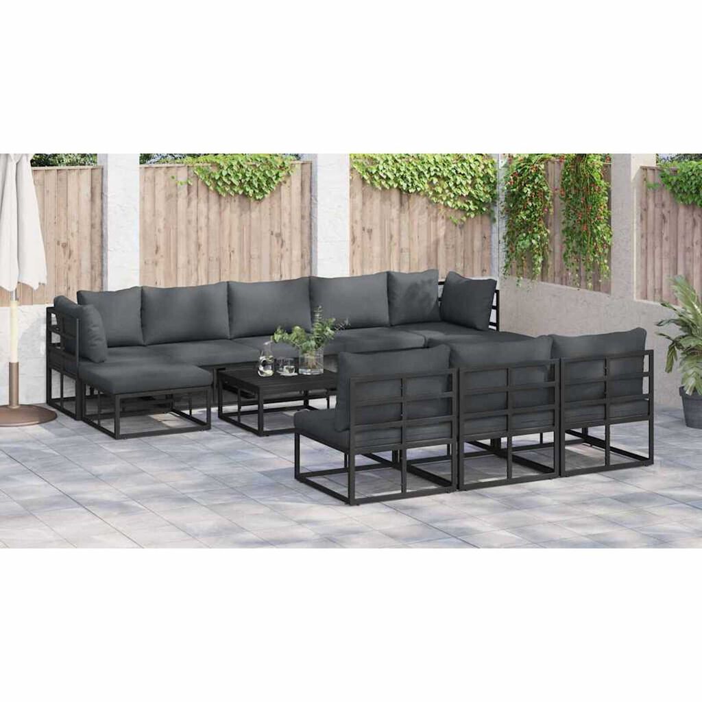 vidaXL Σετ Καναπέ Κήπου με μαξιλάρι 10 pcs Μαύρο Αλουμίνιο