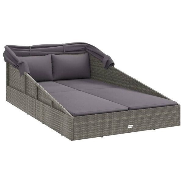 vidaXL Ξαπλώστρα με Πτυσσόμενη Οροφή Γκρι 200x114x128 εκ. Συνθ. Ρατάν