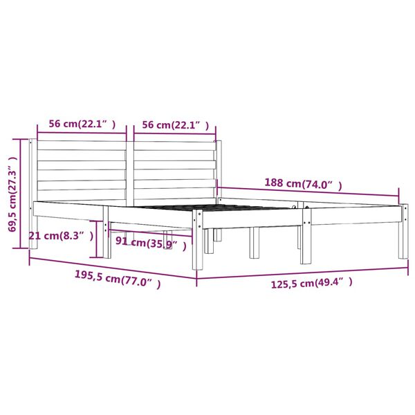 vidaXL Πλαίσιο Κρεβατιού 120 x 190 εκ. Μασίφ Πεύκο Small Double