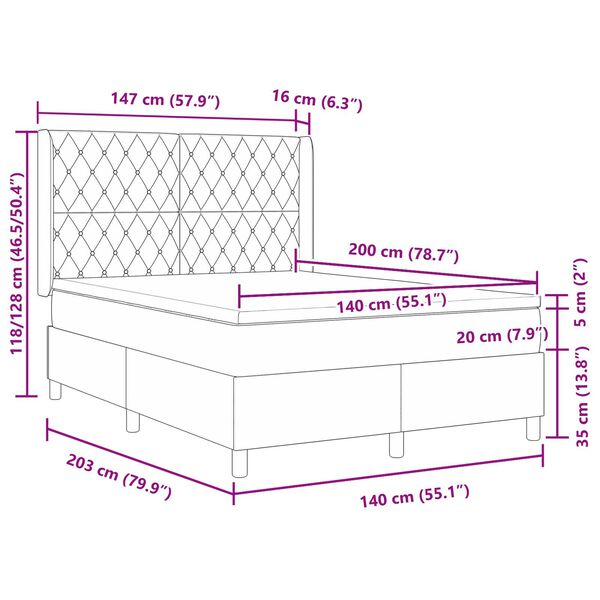 κρεβάτι με στρώμα & LED vidaXL Σκούρο Γκρι 140x200 cm Βελούδο