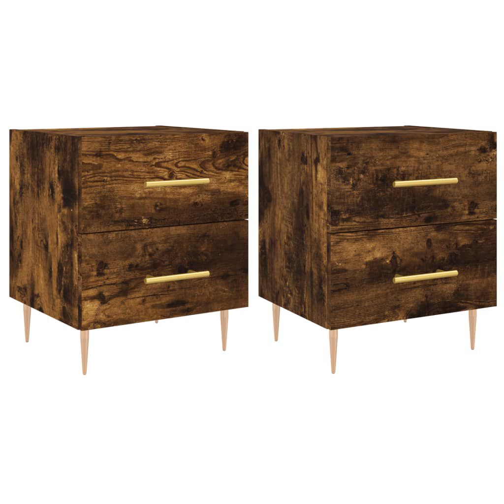 vidaXL Κομοδίνα 2 τεμ. Καπνιστή Δρυς 40 x 35 x 47,5 εκ. Επεξεργ. Ξύλο