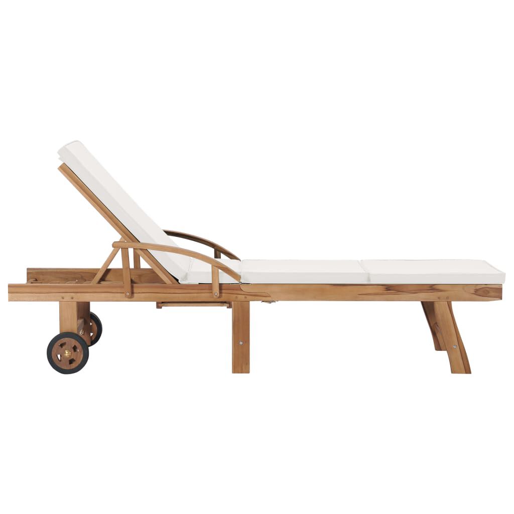 vidaXL Ξαπλώστρες Κρεμ από Μασίφ Ξύλο Teak με 2 τεμ. Μαξιλάρια