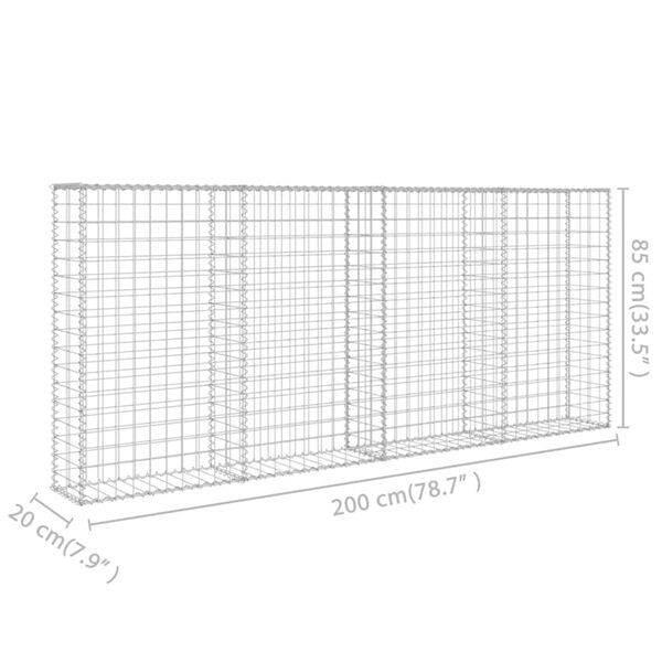 vidaXL Συρματοκιβώτιο Τοίχος 200x20x85 εκ. Γαλβαν. Ατσάλι + Καλύμματα