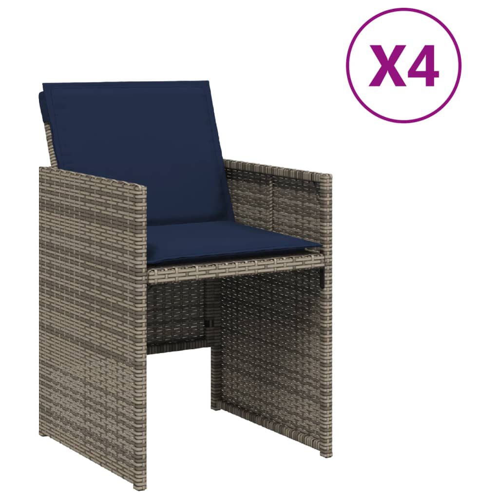 vidaXL Καρέκλες Κήπου 4 τεμ. Γκρι από Συνθετικό Ρατάν με Μαξιλάρια