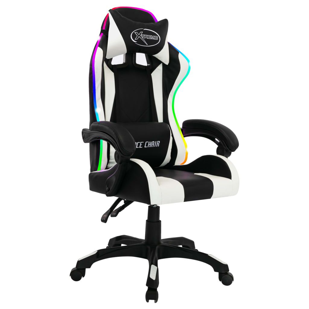 vidaXL Καρέκλα Racing με Φωτισμό RGB LED Ασπρόμαυρη Συνθετικό Δέρμα