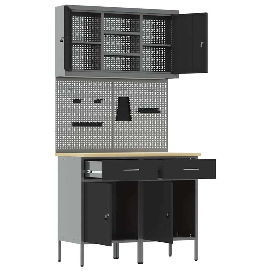 vidaXL Πάγκος εργασίας με συρτάρι 8 pcs Γκρι 100 x 55 x 200 εκ Ατσάλι