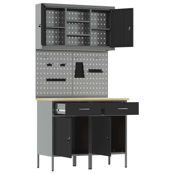vidaXL Πάγκος εργασίας με συρτάρι 8 pcs Γκρι 100 x 55 x 200 εκ Ατσάλι