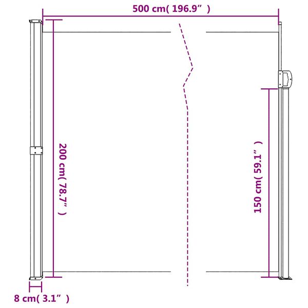 vidaXL Σκίαστρο Πλαϊνό Συρόμενο Καφέ 200 x 500 εκ.