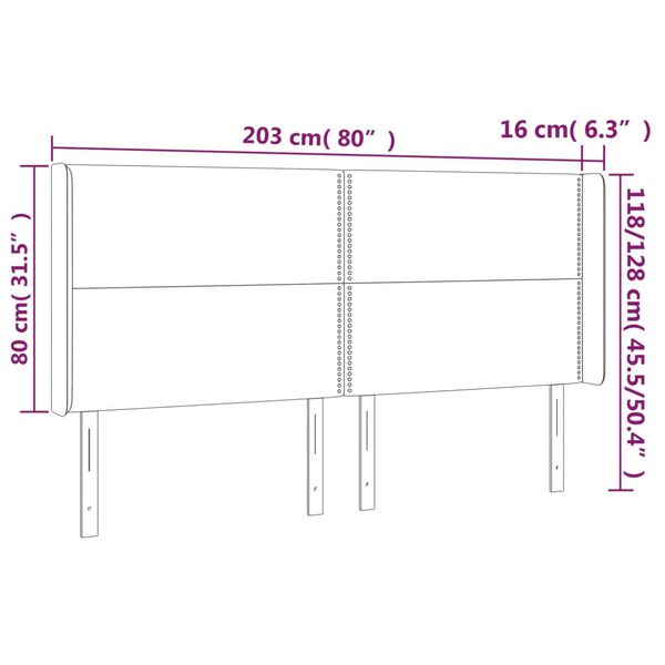 vidaXL Κεφαλάρι Κρεβατιού LED Ανοιχτό Γκρι 203x16x118/128εκ. Βελούδινο