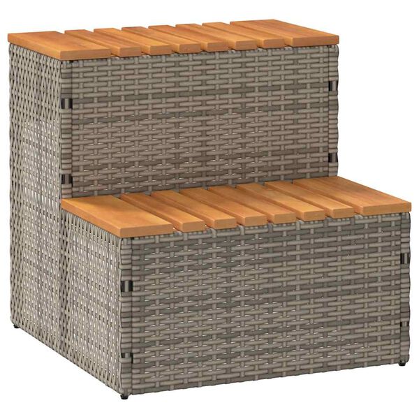 vidaXL Βήμα υδρομασάζ Γκρι 50x50x50,5εκ. Συνθετικό Ρατάν/Μασίφ Ακακίας