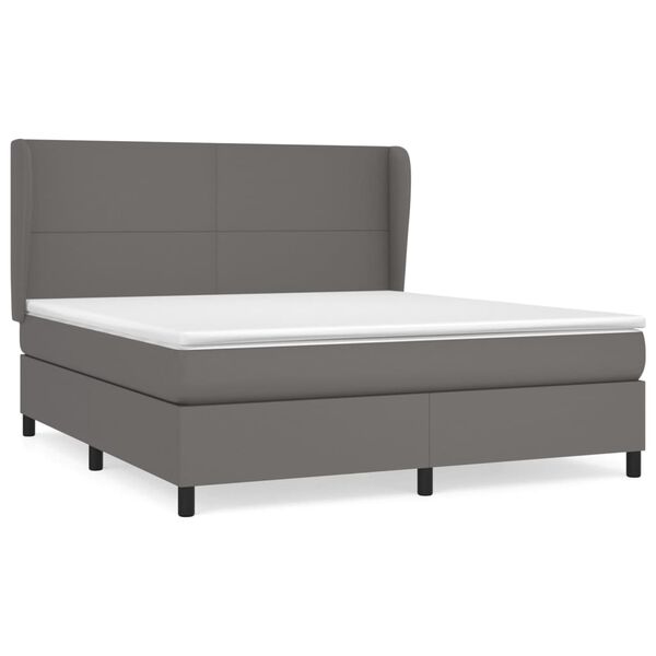 vidaXL Κρεβάτι Boxspring με Στρώμα Γκρι 180x200 εκ. Συνθετικό Δέρμα
