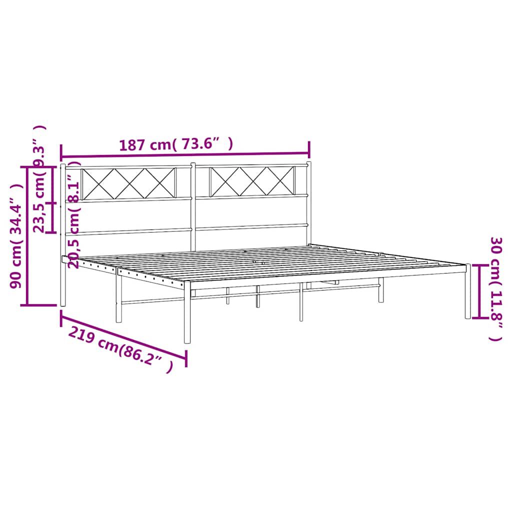 vidaXL Πλαίσιο Κρεβατιού με Κεφαλάρι Μαύρο 183 x 213 εκ. Μεταλλικό