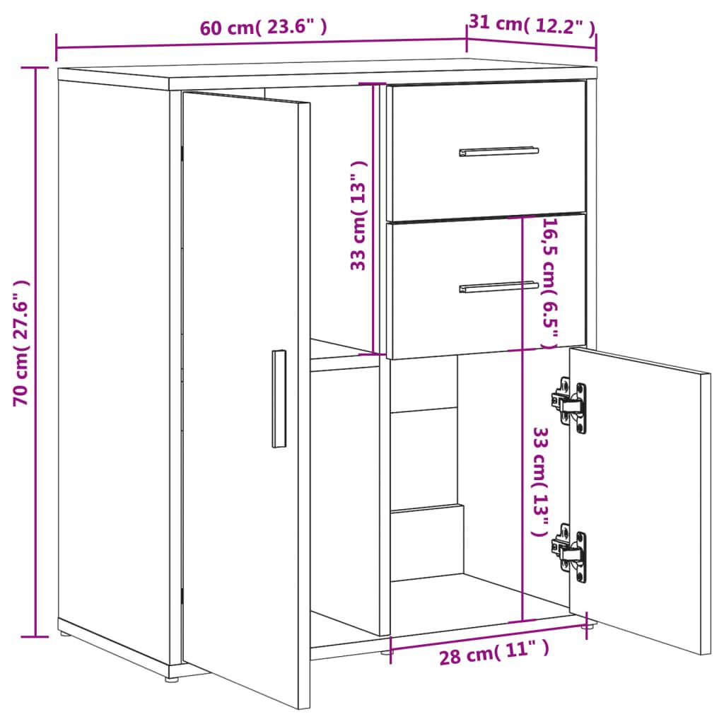 vidaXL Βοηθητικά Ντουλάπια 2 τεμ. Καφέ Δρυς 60x31x70εκ. Επεξεργ. Ξύλο