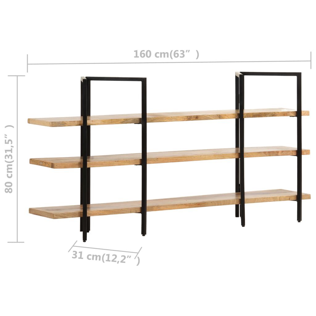 vidaXL Βιβλιοθήκη με 3 Επίπεδα 160 x 31 x 80 εκ. Μασίφ Ξύλο Μάνγκο