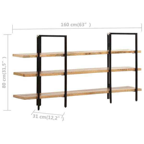 vidaXL Βιβλιοθήκη με 3 Επίπεδα 160 x 31 x 80 εκ. Μασίφ Ξύλο Μάνγκο