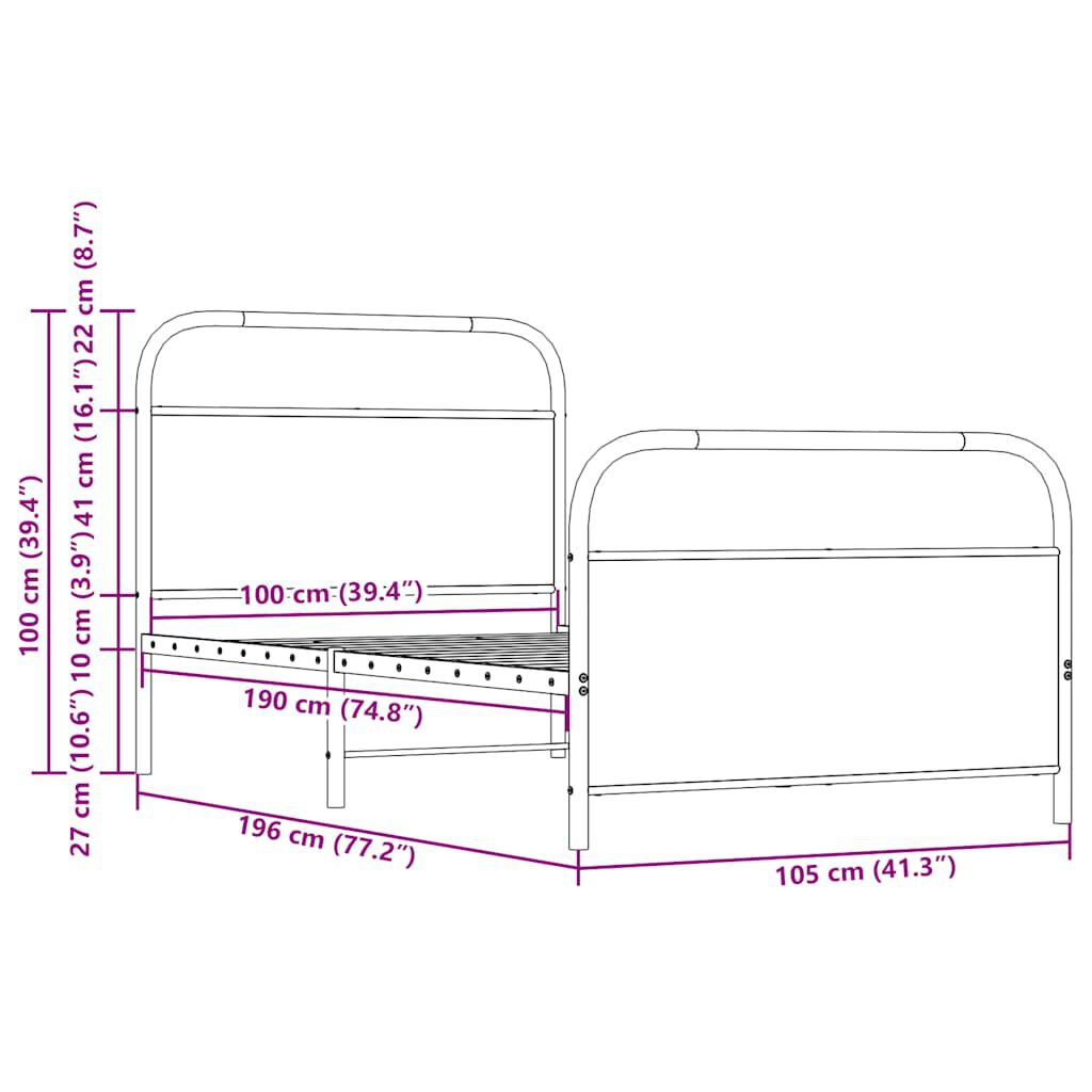 vidaXL Πλαίσιο Κρεβατιού Χωρ. Στρώμα Sonoma Δρυς 100x190 εκ Επ. Ξύλο