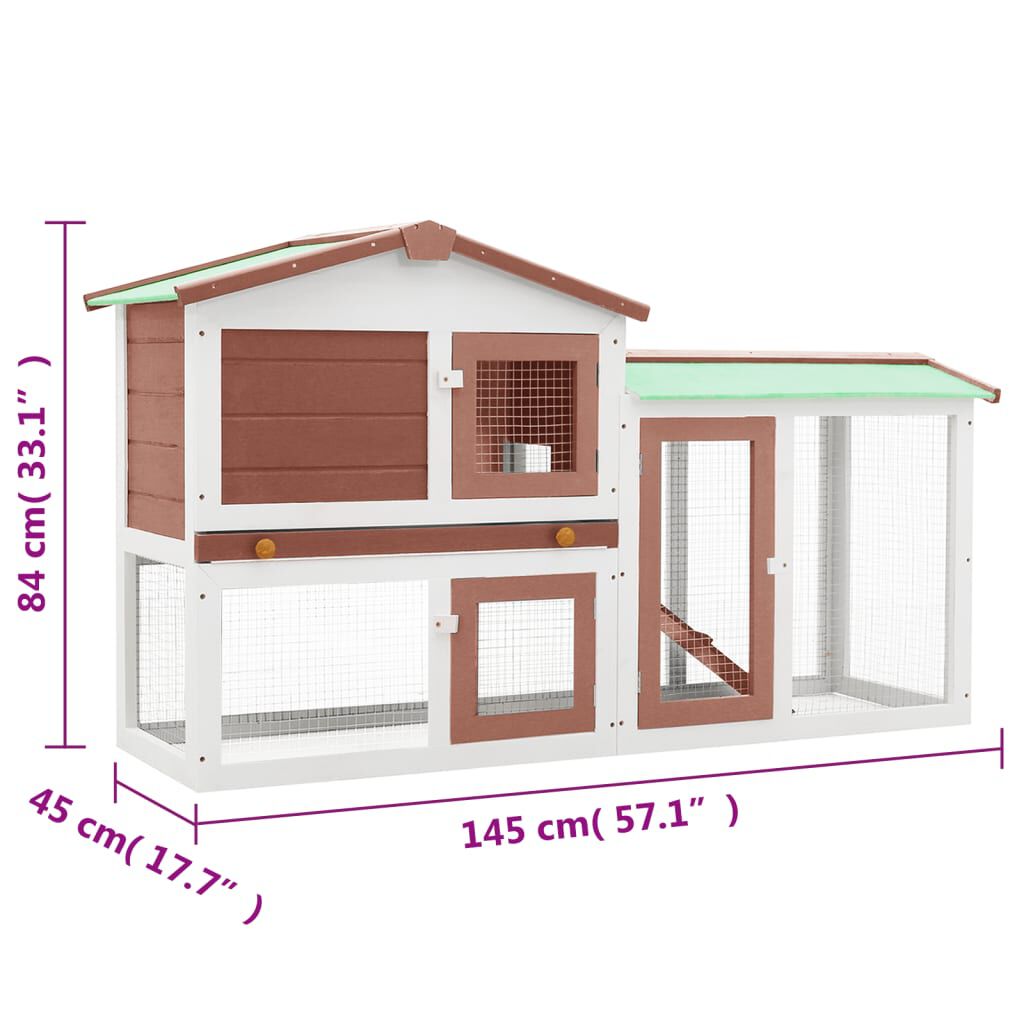 vidaXL Κλουβί Κουνελιών Μεγάλο Καφέ/Λευκό 145 x 45 x 84 εκ. Ξύλινο