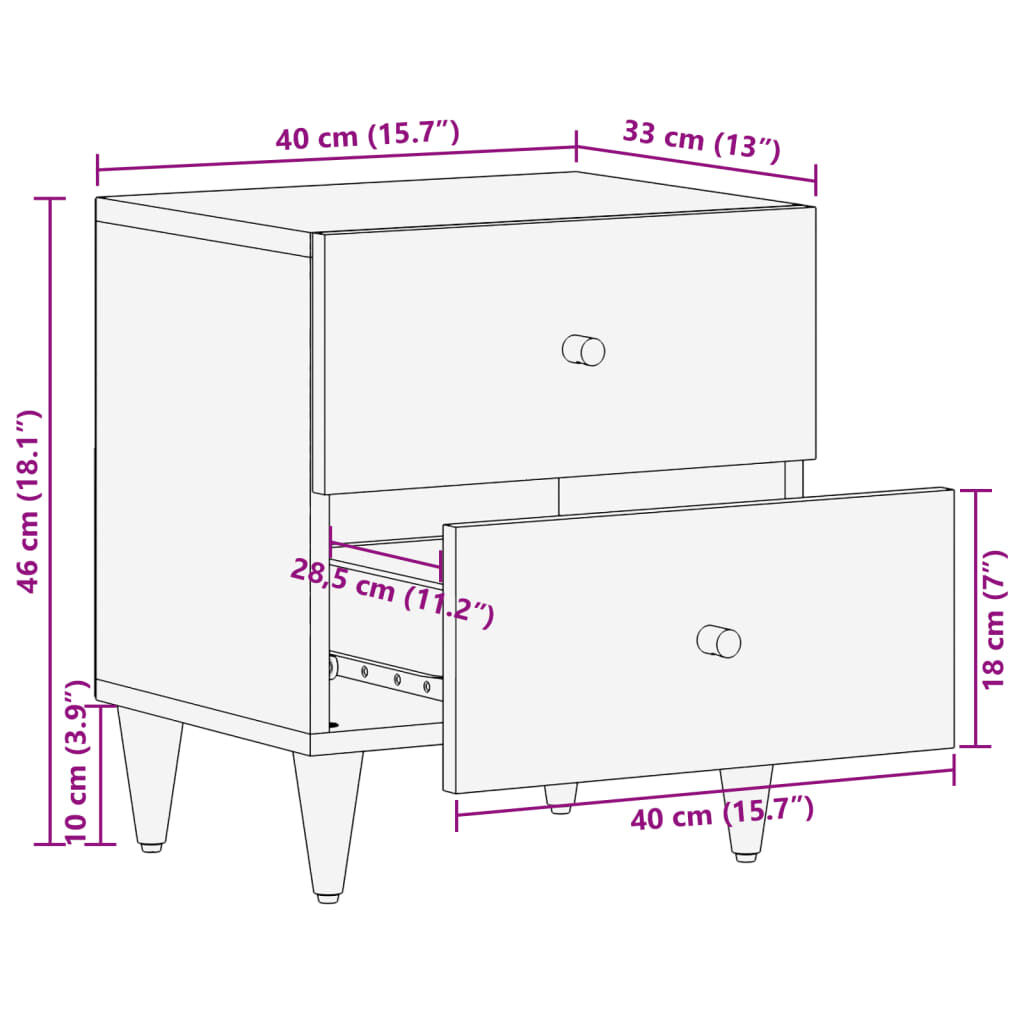 vidaXL Κομοδίνα 2 τεμ. 40 x 33 x 46 εκ. από Μασίφ Ξύλο Μάνγκο