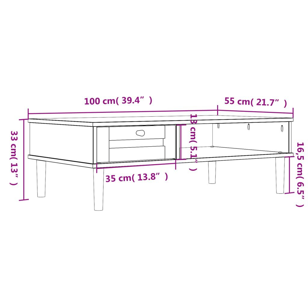 vidaXL Τραπεζάκι Σαλονιού SENJA Καφέ / Ρατάν 100x55x33 εκ. Μασίφ Ξύλο