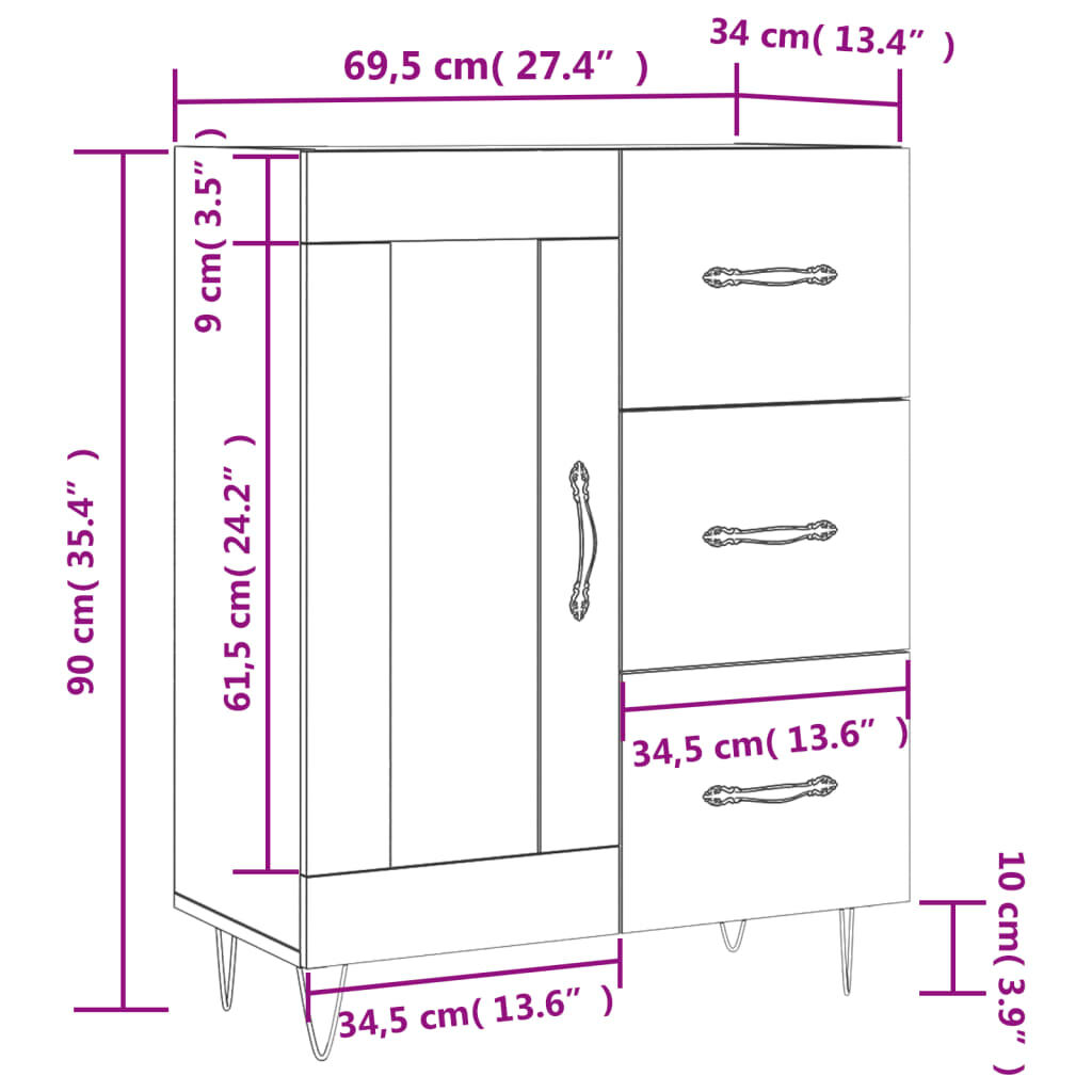 vidaXL Συρταριέρα Μαύρη 69,5 x 34 x 90 εκ. από Επεξεργασμένο Ξύλο
