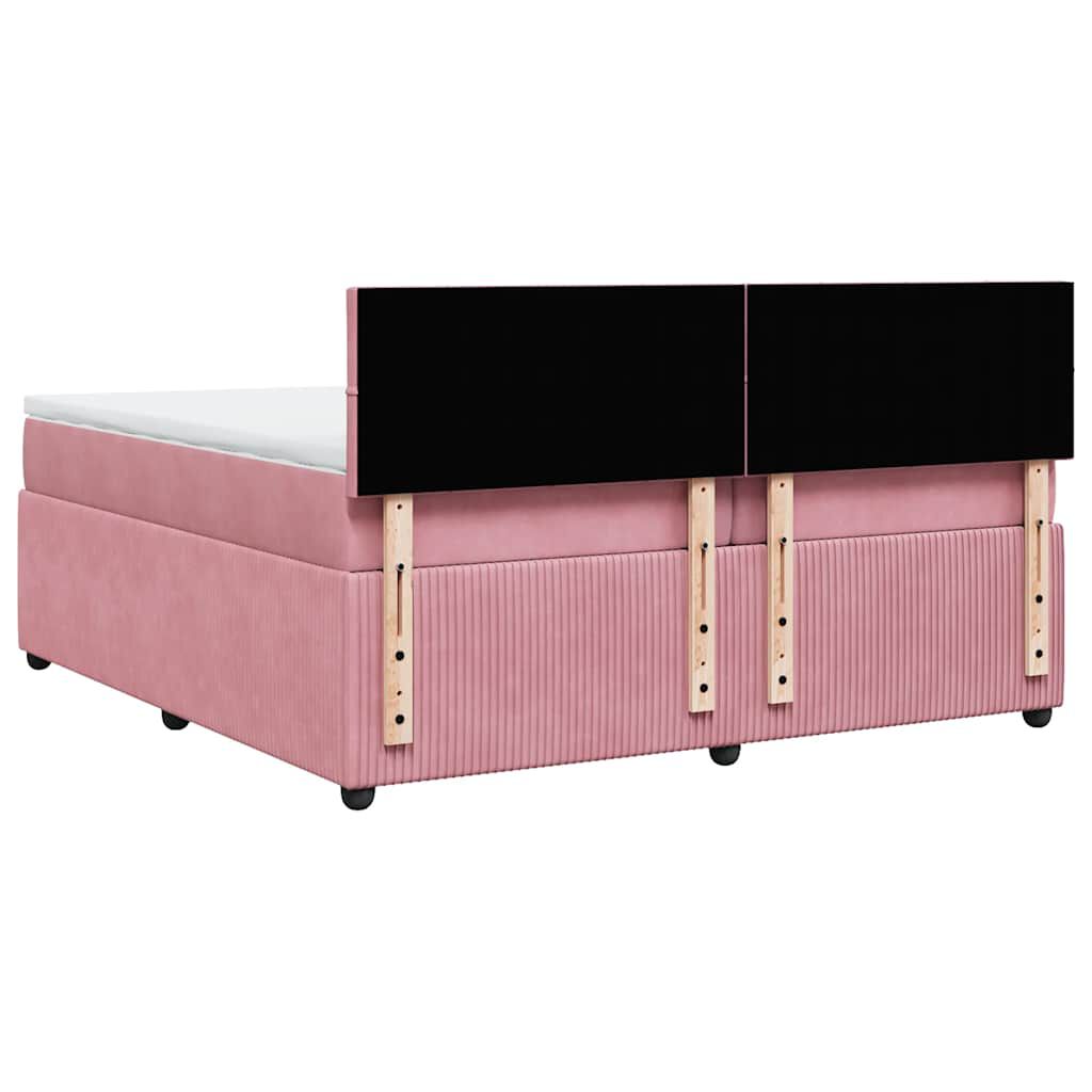 vidaXL Κρεβάτι Boxspring με Στρώμα Ροζ 200x200 εκ. Βελούδινο