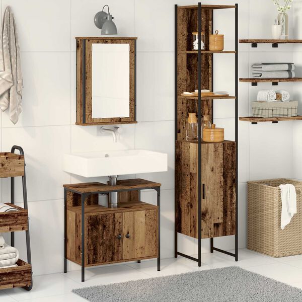 vidaXL Σετ Επίπλων Μπάνιου 3 pcs Παλαιό ξύλο 33 x 33 x 185.5 εκ