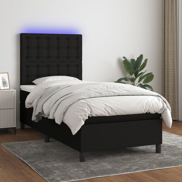 vidaXL &Kappa;&rho;&epsilon;&beta;ά&tau;&iota; Boxspring &mu;&epsilon; &Sigma;&tau;&rho;ώ&mu;&alpha; & LED &Mu;&alpha;ύ&rho;&omicron; 90x190 &epsilon;&kappa;. &Upsilon;&phi;&alpha;&sigma;&mu;ά&tau;&iota;&nu;&omicron;